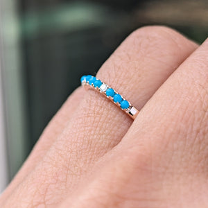 14k Gold Natural Diamond and Turquoise Stackable Band Ring