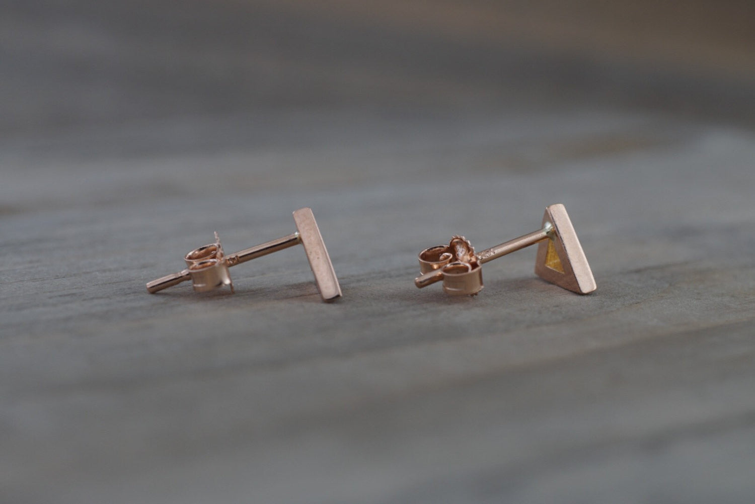 14k Rose or Yellow Gold Pyramid Triangle Stud Earring Studs Open - Brilliant Facets
