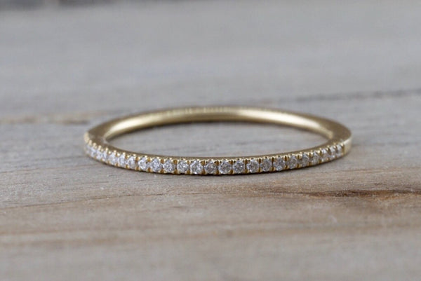 14k yellow Gold Dainty Diamond Half Eternity Band Wedding Anniversary ...