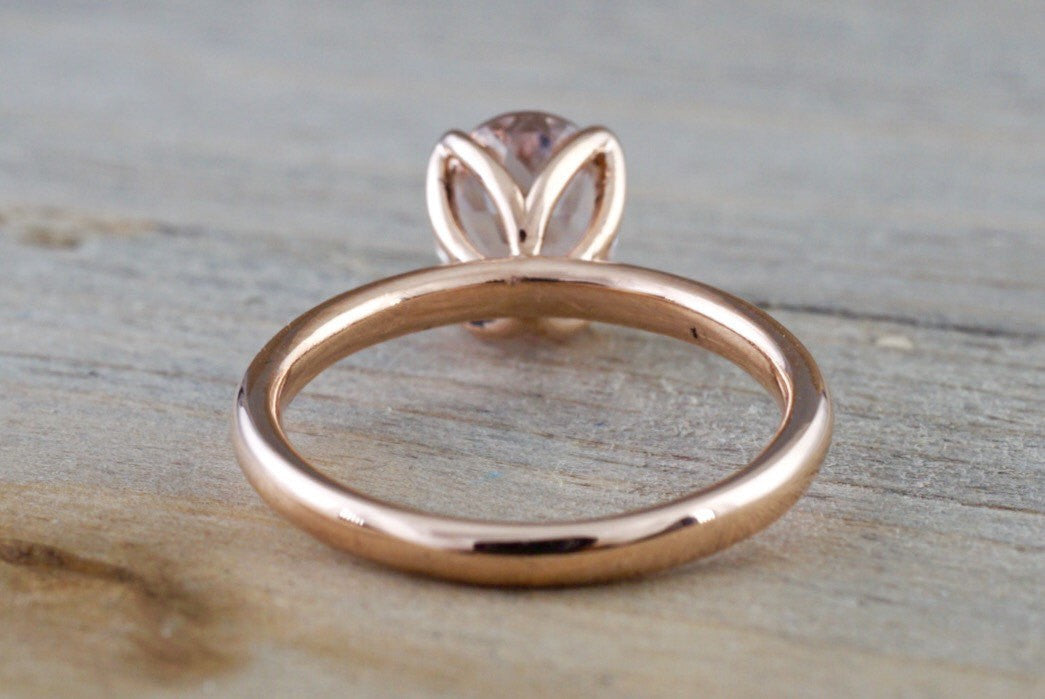 14k Rose Gold Oval Morganite Flower Petal Solitaire Engagement Wedding Ring - Brilliant Facets