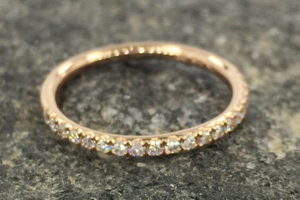 14k Rose Gold Dainty Thin Diamond Engagement Wedding Band Ring Brilliant Cut - Brilliant Facets