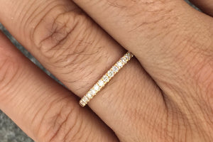 14k Rose Gold Dainty Thin Diamond Engagement Wedding Band Ring Brilliant Cut - Brilliant Facets