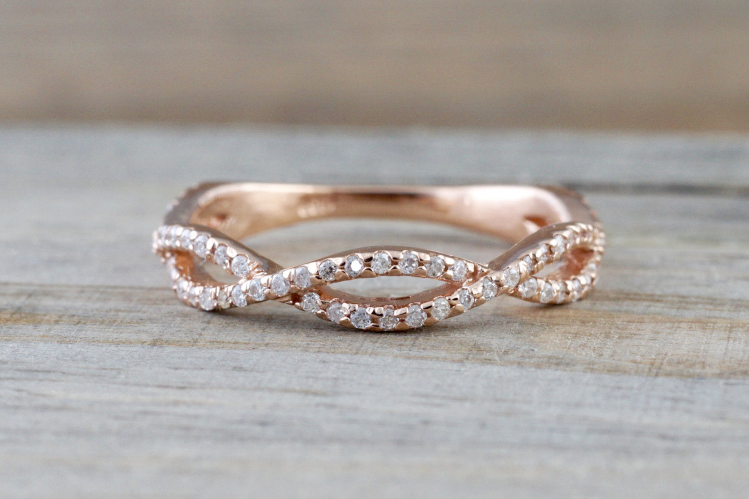 14k Rose Gold 3/4 Diamond Infinity Intertwined Twist Braid Band Promise Ring - Brilliant Facets