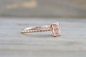 14k Rose Gold Oval Cut Pink Morganite Prong Engagement Promise Ring Rope Bead - Brilliant Facets