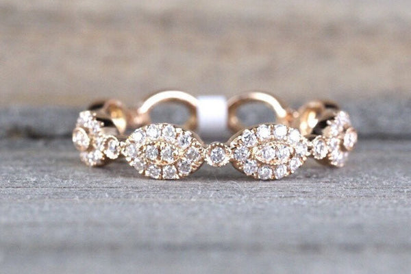 14k Rose Gold Diamond Vintage Oval Milgrain Bezel Full Eternity Band R Brilliant Facets