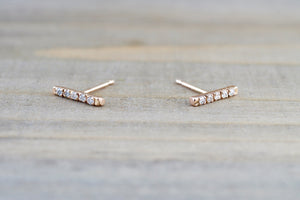 14k Rose Gold Diamond Bar Earring Studs Stud wth backings - Brilliant Facets