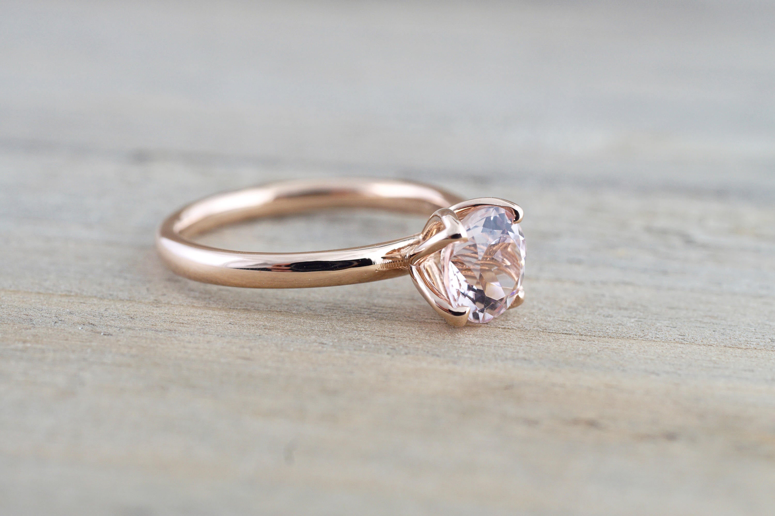 14k Rose Gold Round Morganite Pink Classic flower petal Solitaire Engagement Ring - Brilliant Facets