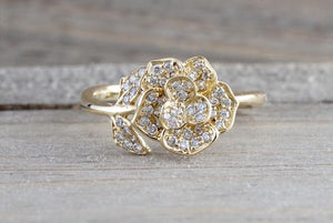 14kt Gold Diamond Flower Petal Floral Ring FR010001