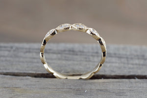 14k Yellow Gold Diamond Vintage Milgrain Etch Ring