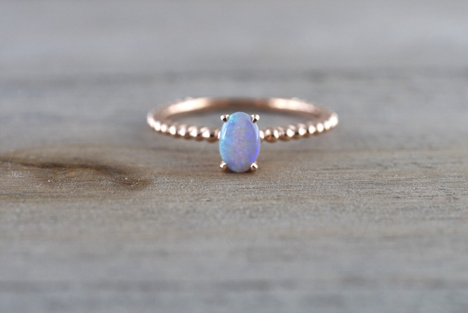 14k Rose Gold Blue Fire Opal Oval Shape Engagement Ring Anniversary Wedding - Brilliant Facets