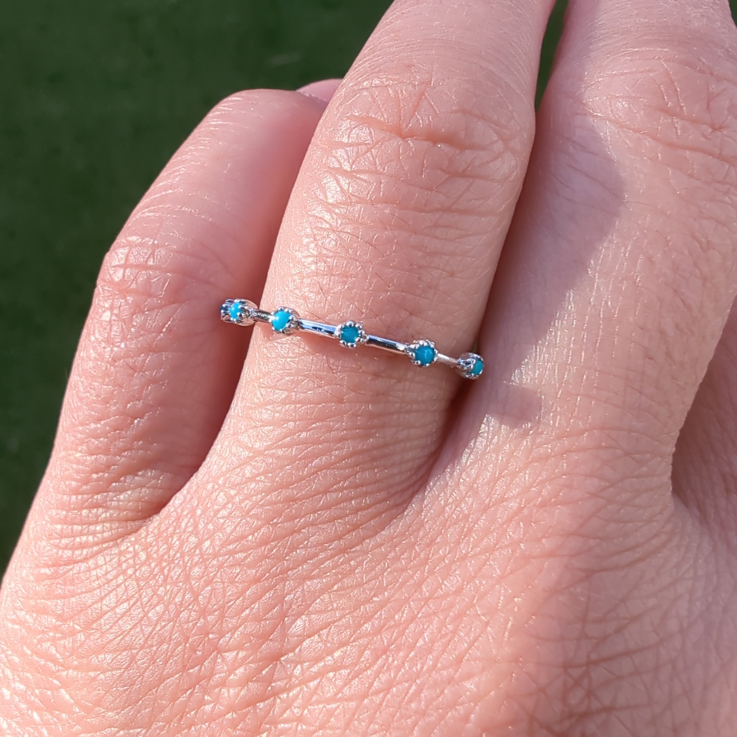 14k White Gold 6 Natural Turquoise Band Ring