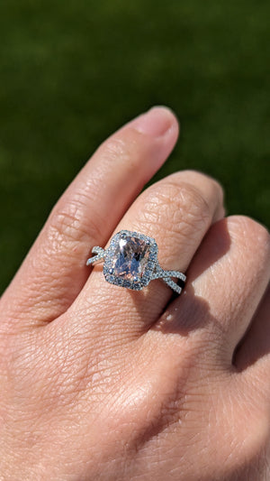 14k Gold Diamond Cushion Morganite Twist Halo Engagement Ring