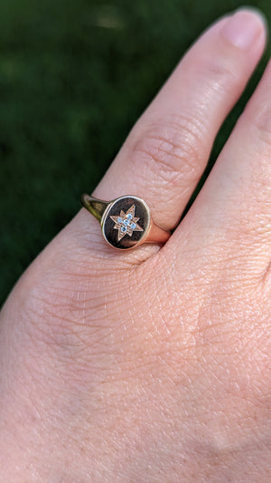 North Star Pave 14kt Gold Signet Diamond Ring