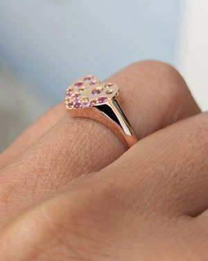 14K Rose Gold Multi Sapphire Heart Signet Ring Band