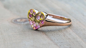 14K Rose Gold Multi Sapphire Heart Signet Ring Band