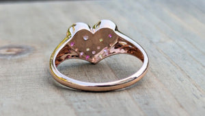 14K Rose Gold Multi Sapphire Heart Signet Ring Band