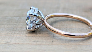 Special 14k White and Rose Gold Round Old Mined Euro Cut Moissanite hidden Halo engagement Ring