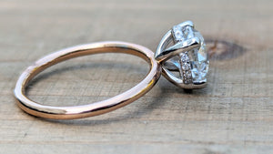 Special 14k White and Rose Gold Round Old Mined Euro Cut Moissanite hidden Halo engagement Ring