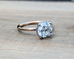 Special 14k White and Rose Gold Round Old Mined Euro Cut Moissanite hidden Halo engagement Ring