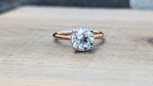 Special 14k White and Rose Gold Round Old Mined Euro Cut Moissanite hidden Halo engagement Ring