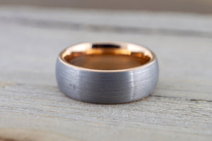 Tungsten Carbide 8mm Domed High Satin Brushed With Rose Gold Plated Finish Inside Men's Ring