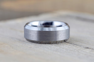 Tungsten Carbide 8mm Brushed Finish Flat Row With Beveled Edge Men's Ring