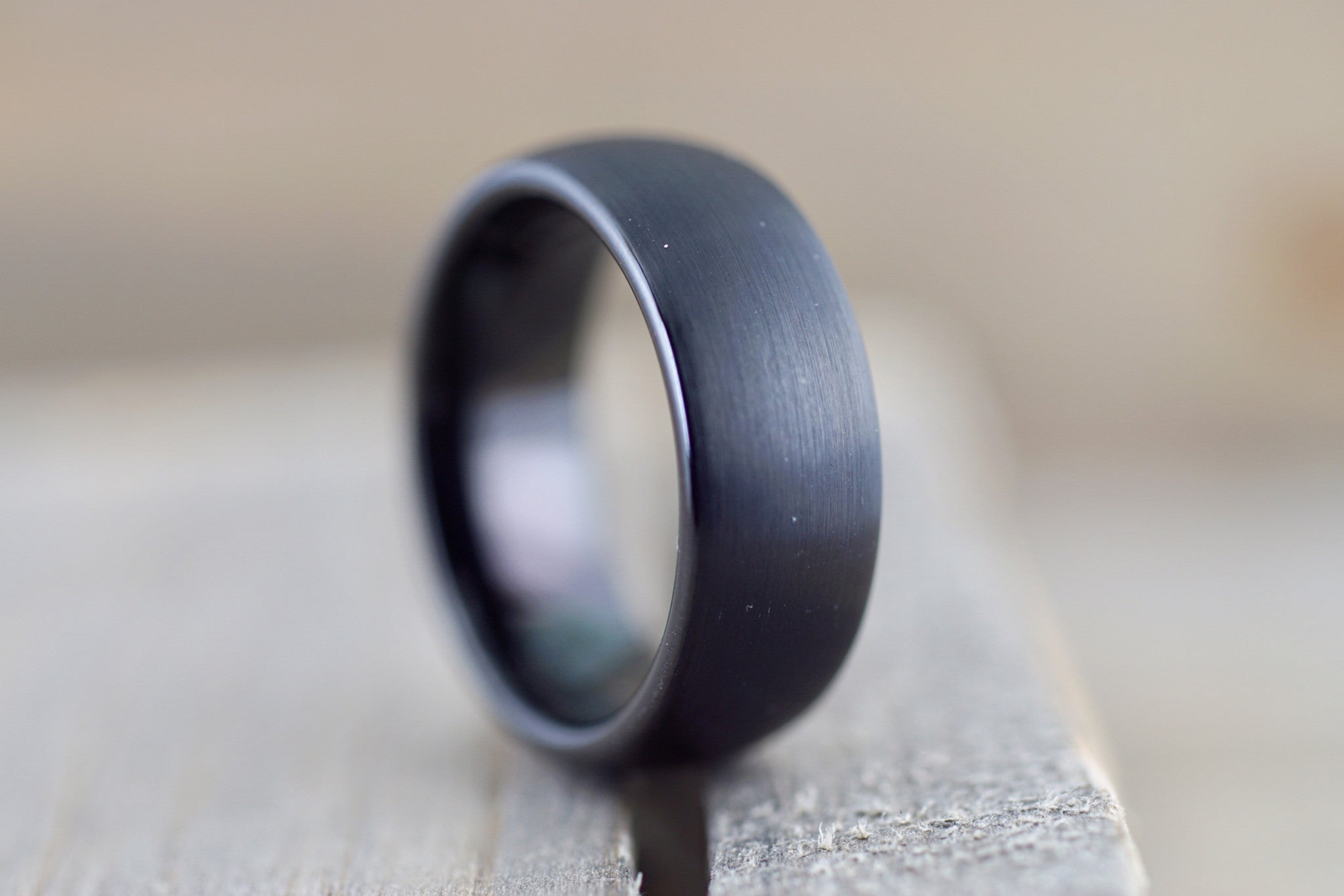 Tungsten Carbide 8mm Domed Black Satin Brushed Finish Inside Men's Ring