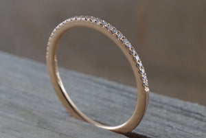 14kt Rose Gold 1mm Diamond Ring Band Wedding Engagement Stack Dainty