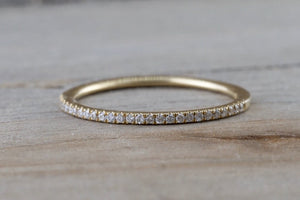 14kt Yellow Gold 1mm Diamond Ring Band Wedding Engagement Stack Dainty