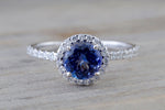 18k White Gold Round Cut Tanzanite Diamond Halo Wedding Engagement Promise Ring Anniversary