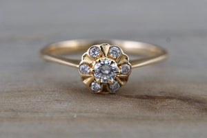 14K Yellow Gold Art Deco Diamond Engagement Wedding Promise Vintage Ring