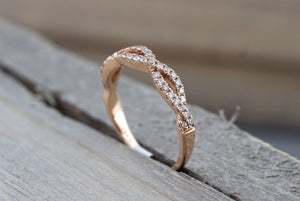 14k Rose Gold Infinity Twist Cross Intertwined Diamond Engagement Band - Brilliant Facets