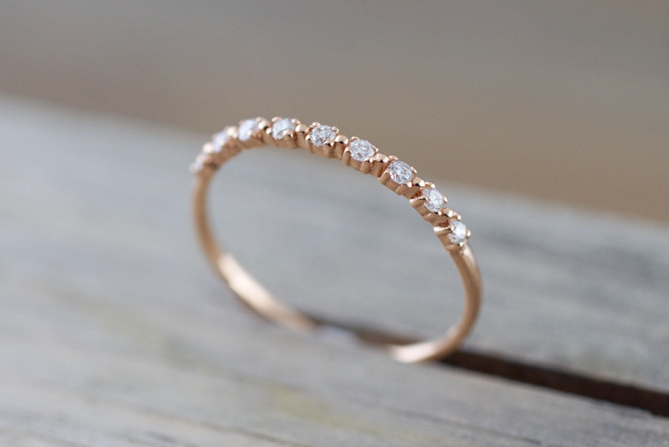 Dainty Engagement Ring/ 5mm Round Cut Moissanite Ring/ 14K Rose Gold Ring/  Prong Set Ring/ Stack Ring/ Promise Bridal Ring/ Ring for Women - Etsy