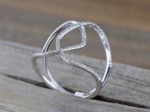 14k White Gold Diamond Promise Ring Band Large Designer Modern Style