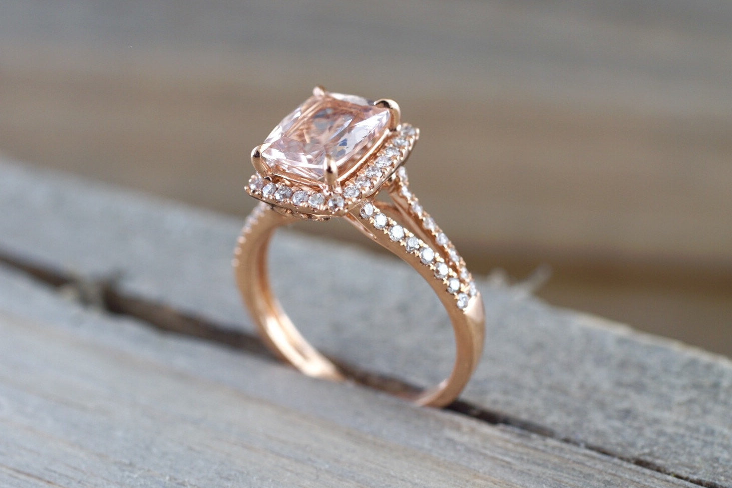 Engagement Ring 14k Rose Gold 1.00ct Champagne Diamond and Two 