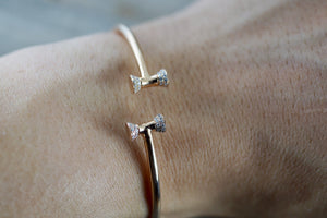 18k Rose Gold Bow Micro Pave Diamond Charm Bangle Dainty Love Gift Fashion Cuff Sharp Bangle