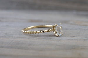 14k Yellow Gold Oval Cut White Topaz Gemstone Ring Engagement Promise Ring Rope