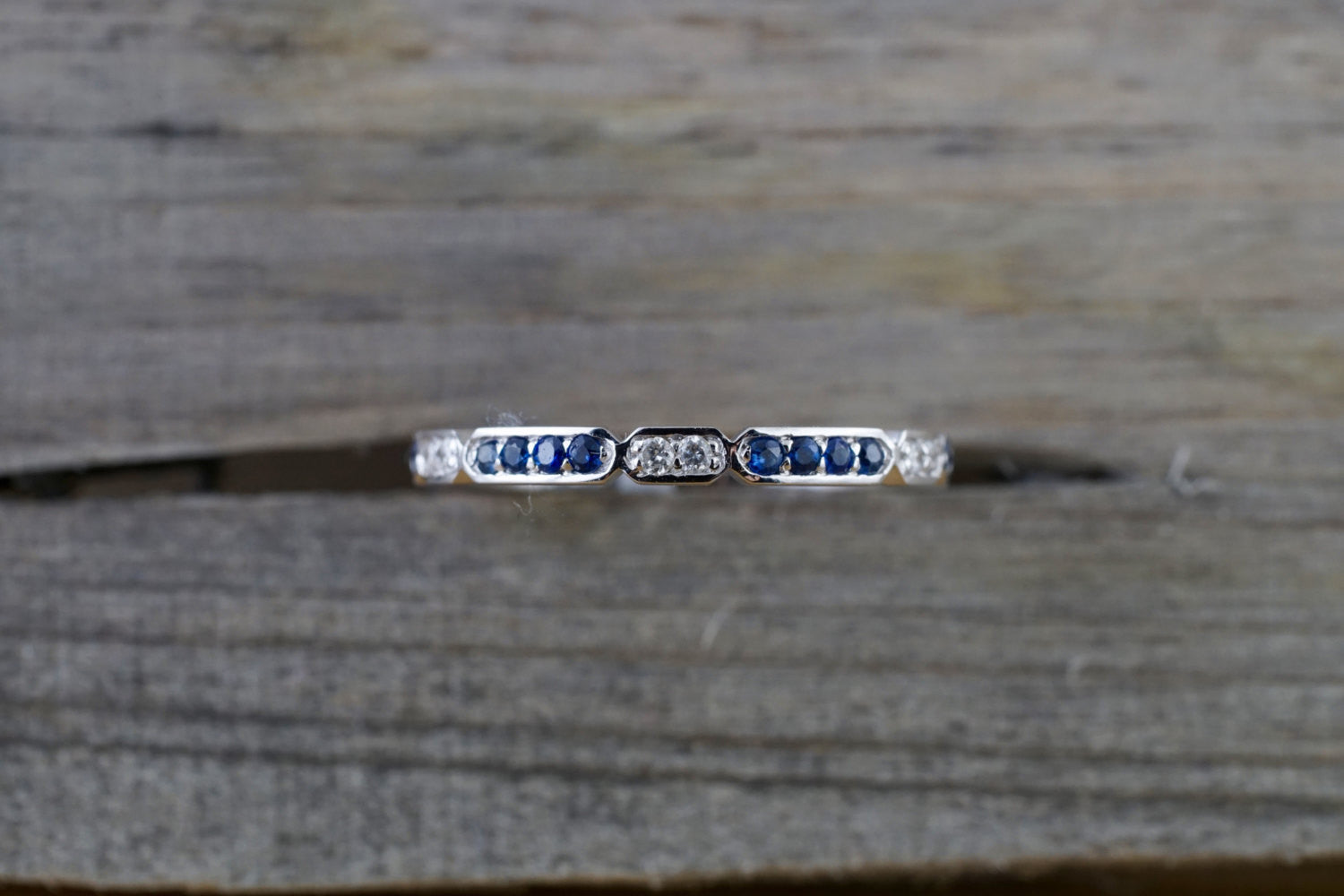 14k White Gold Blue Sapphire And Diamond Pave Stackable Ring - Brilliant Facets