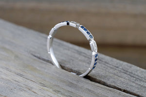 14k White Gold Blue Sapphire And Diamond Pave Stackable Ring - Brilliant Facets