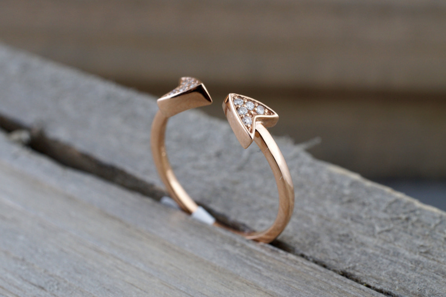14k Solid Rose Gold Diamond Double Arrow Open Triangle Tri Pyramidmid Fashion Ring Band Love - Brilliant Facets