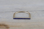 14k White Gold Round Cut Blue Sapphire  Pave Stackable Stacking Ring