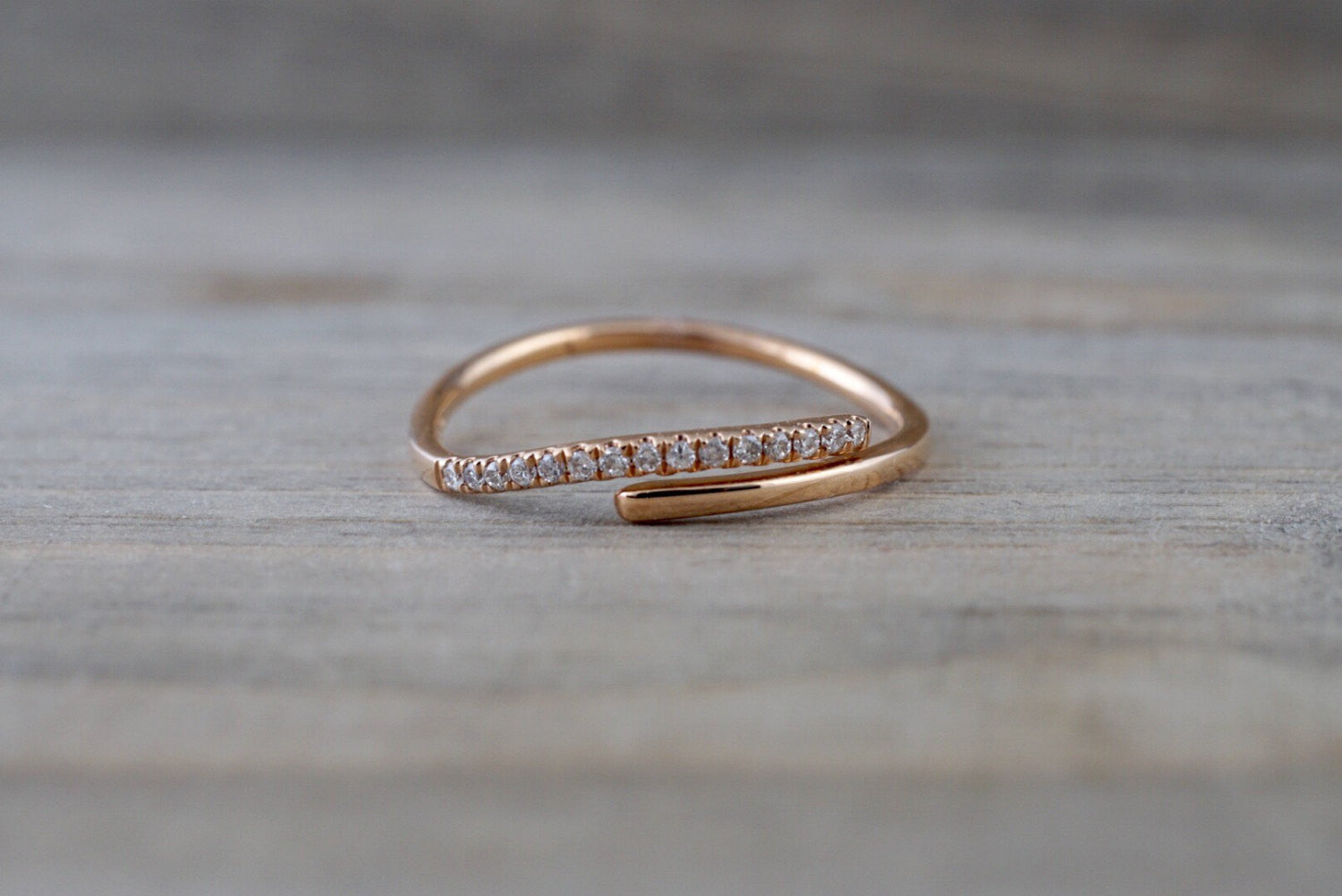 14k Rose Gold Diamond Pave Polished Stackable Ring Band Rope Twist - Brilliant Facets