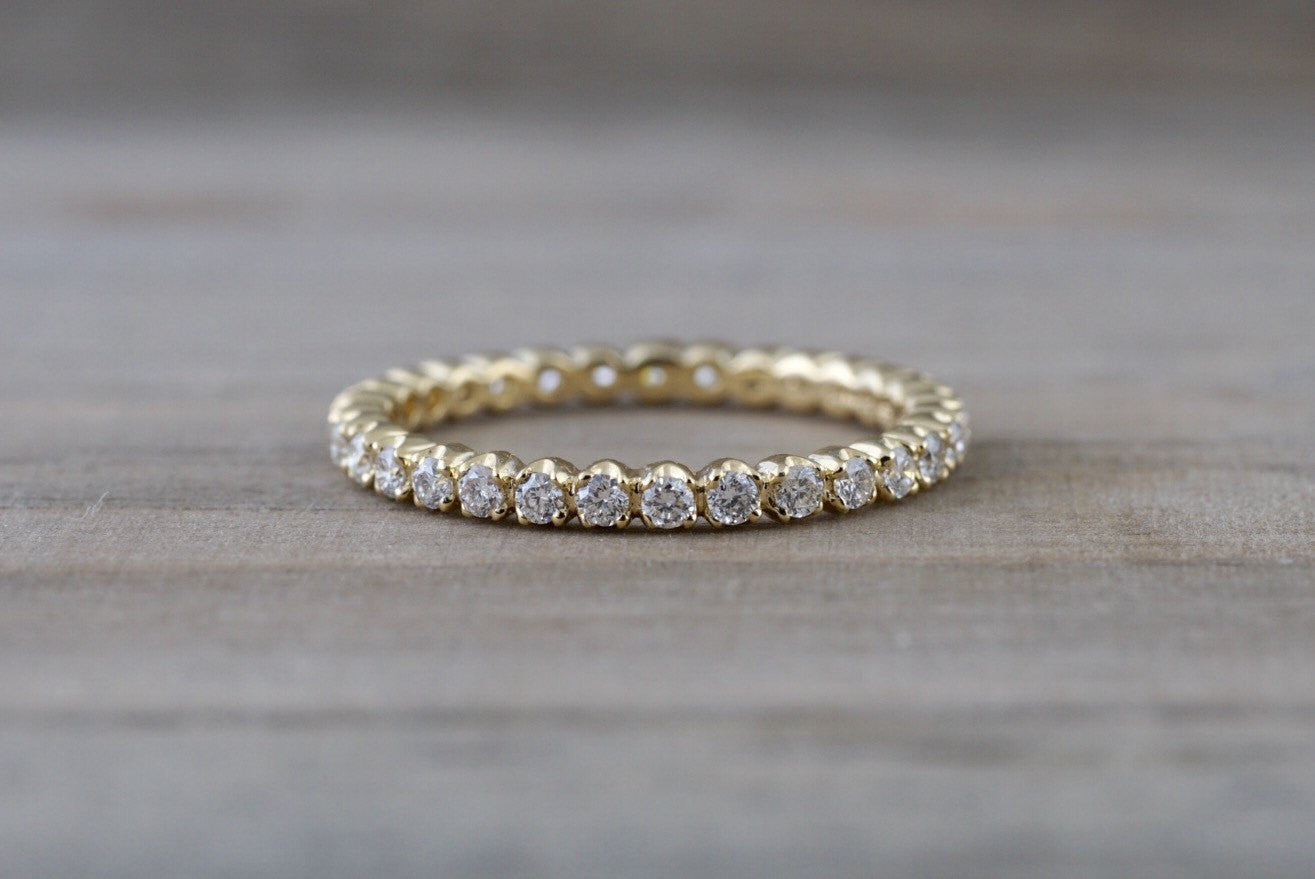 14k Yellow Gold Eternity Diamond Vintage Milgrain Classic Full Eternity Band Ring Engagement Wedding