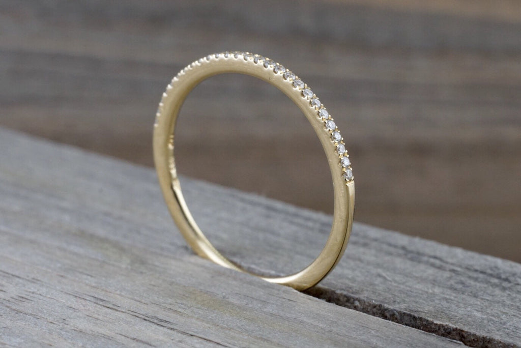 14k yellow Gold Thin Dainty Diamond Half Eternity Band Wedding Anniver ...