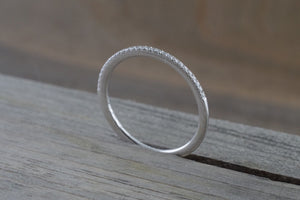 14k White Gold Dainty Diamond Half Eternity Band Wedding Anniversary Love Ring Band Thin - Brilliant Facets