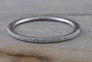 14k White Gold Dainty Diamond Half Eternity Band Wedding Anniversary Love Ring Band Thin - Brilliant Facets