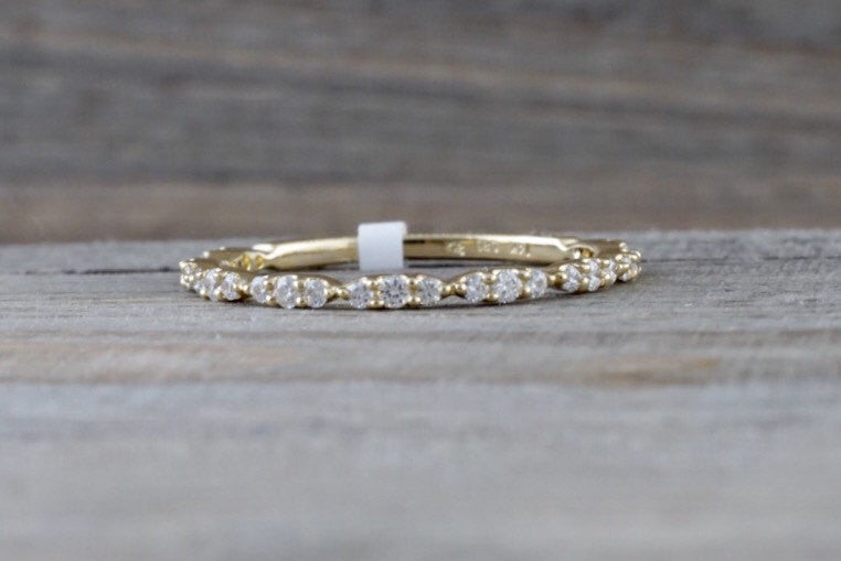 14k Yellow Gold Dainty Diamond 3/4 Eternity Band Wedding Anniversary Love Ring Band Vintage Thin