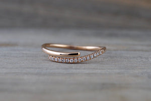 14k Rose Gold Diamond Pave Polished Stackable Ring Band Rope Twist - Brilliant Facets