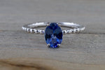 14k White Gold Elongated Oval Cut Tanzanite Engagement Promise Ring Rope Bead Vintage