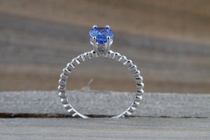 14k White Gold Elongated Oval Cut Tanzanite Engagement Promise Ring Rope Bead Vintage